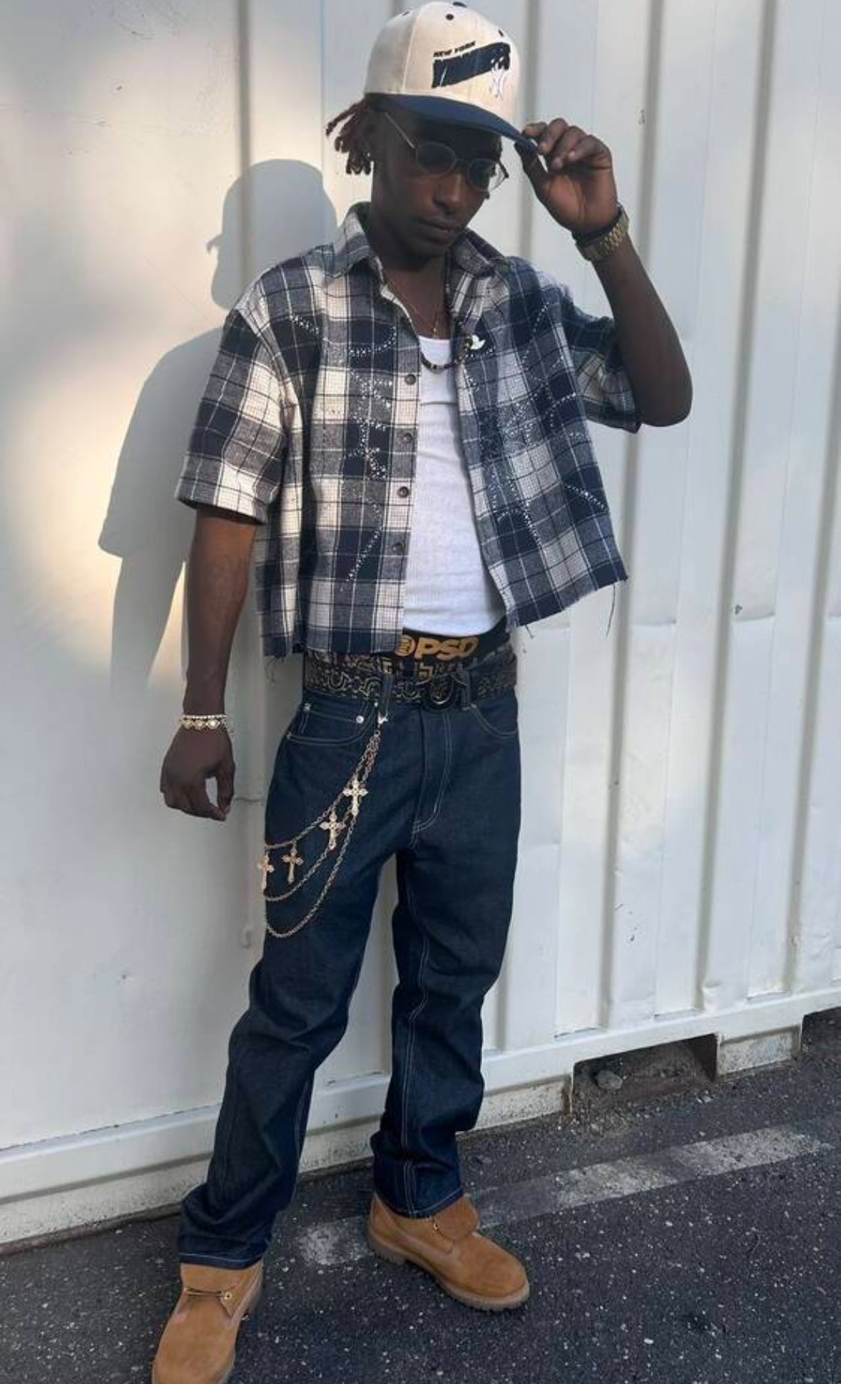 White/blue rhinestone flannel