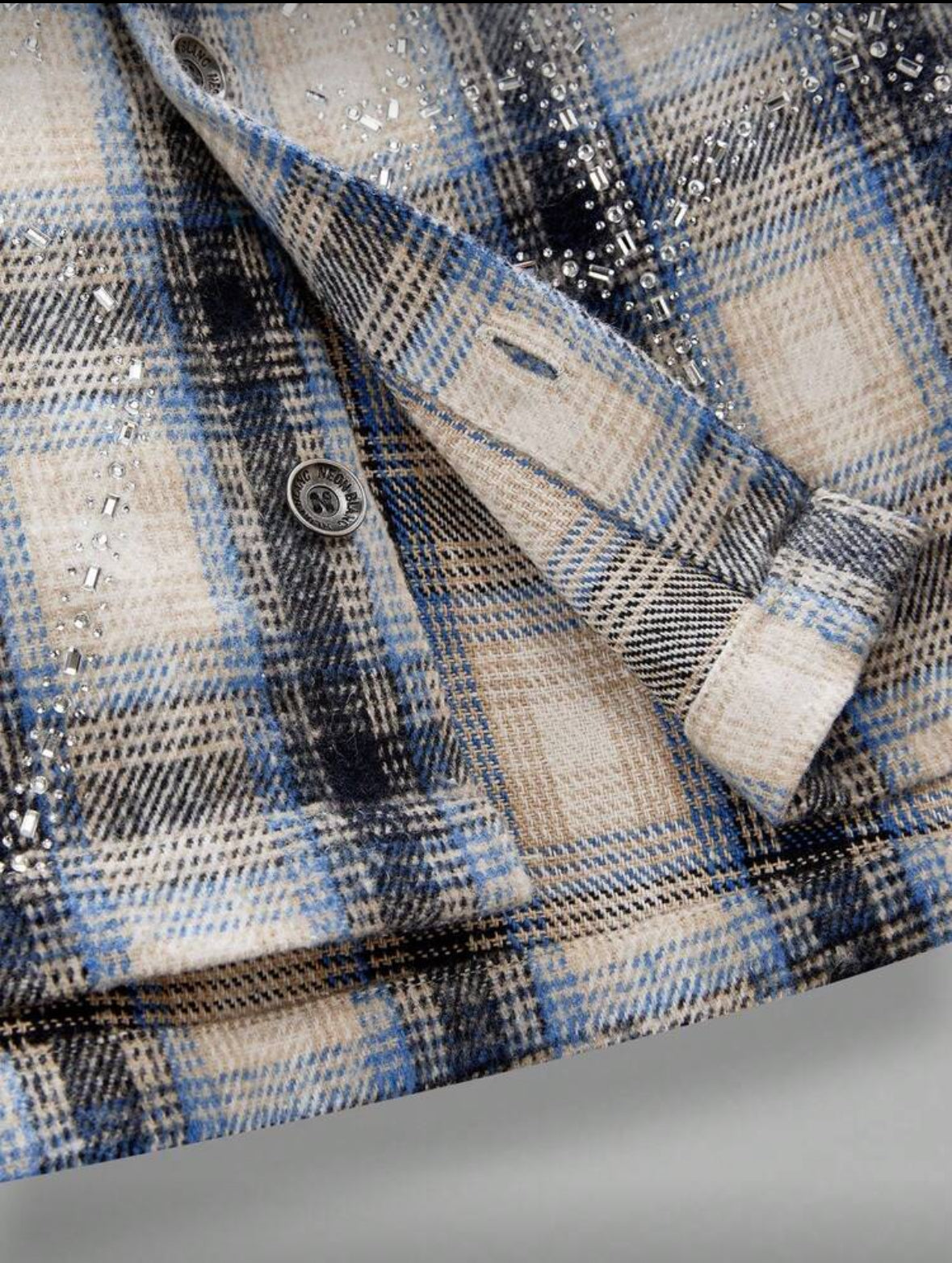 White/blue rhinestone flannel